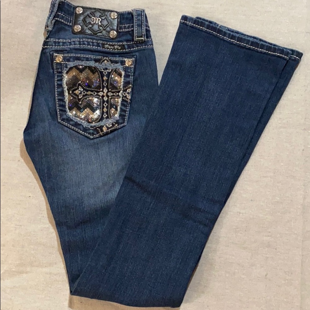 Miss Me Chevron Sequin Cross Denim Jeans